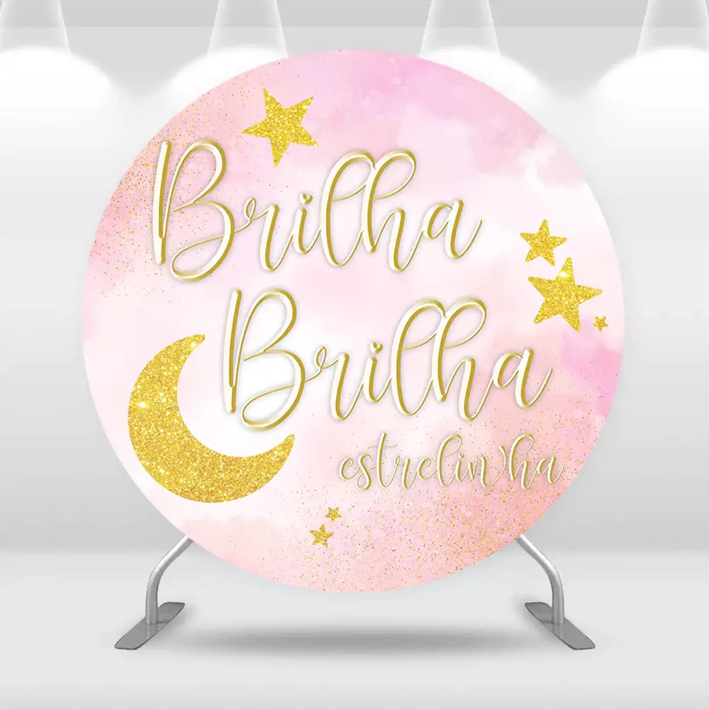 Twinkle Little Star Baby Shower Round Backdrop Pink Clouds Girl Welcome Party Decor Newborn Photography Circle Background Banner Cylinder Covers