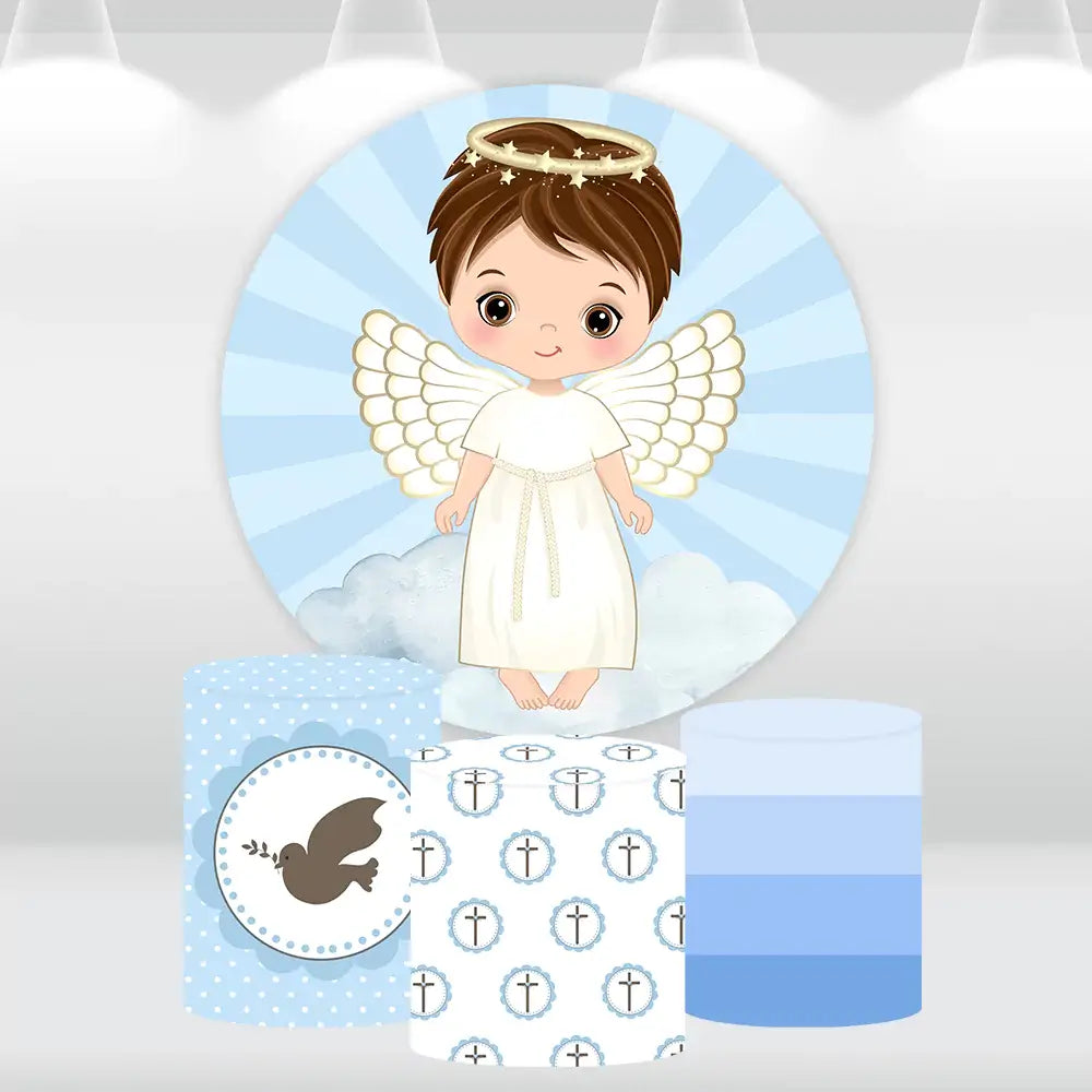 Angel Boy Baby Shower Decoration Round Backdrop Cover Mi Bautizo Circle Background Photography God Bless Banner Photo Studio