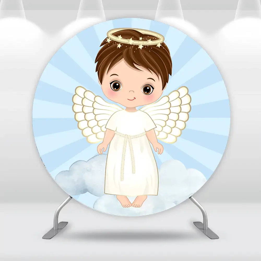 Angel Boy Baby Shower Decoration Round Backdrop Cover Mi Bautizo Circle Background Photography God Bless Banner Photo Studio