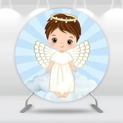 Angel Boy Baby Shower Decoration Round Backdrop Cover Mi Bautizo Circle Background Photography God Bless Banner Photo Studio