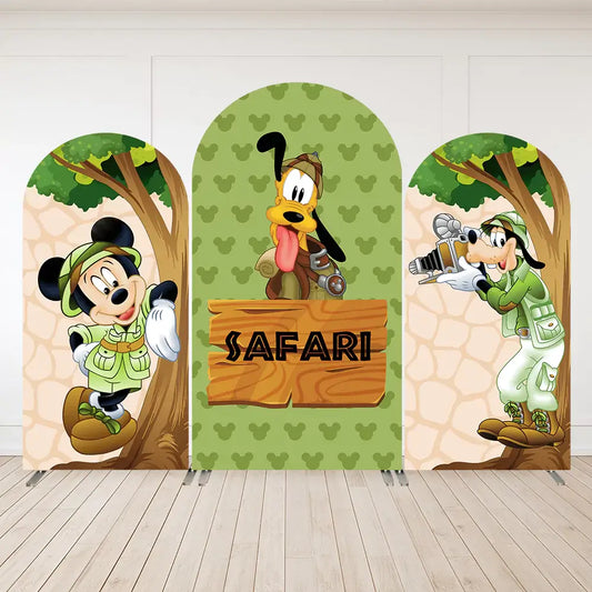 Safari Mickey Mouse Arch Backdrop for Boy Birthday Decoration Party Supplies Minnie Mouse Safari Baby Shower Arched Wall Cover