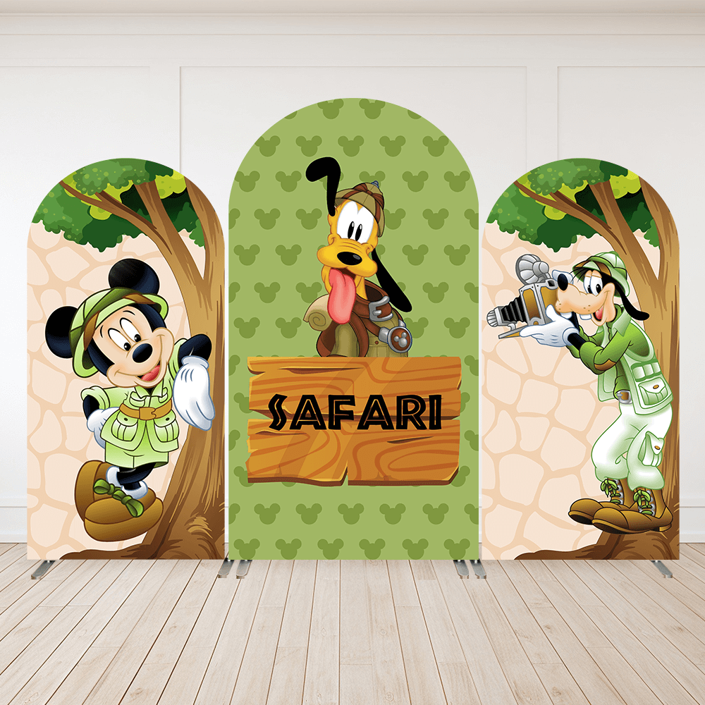 Safari Mickey Mouse Arch Backdrop for Boy Birthday Decoration Party Supplies Minnie Mouse Safari Baby Shower Arched Wall Cover