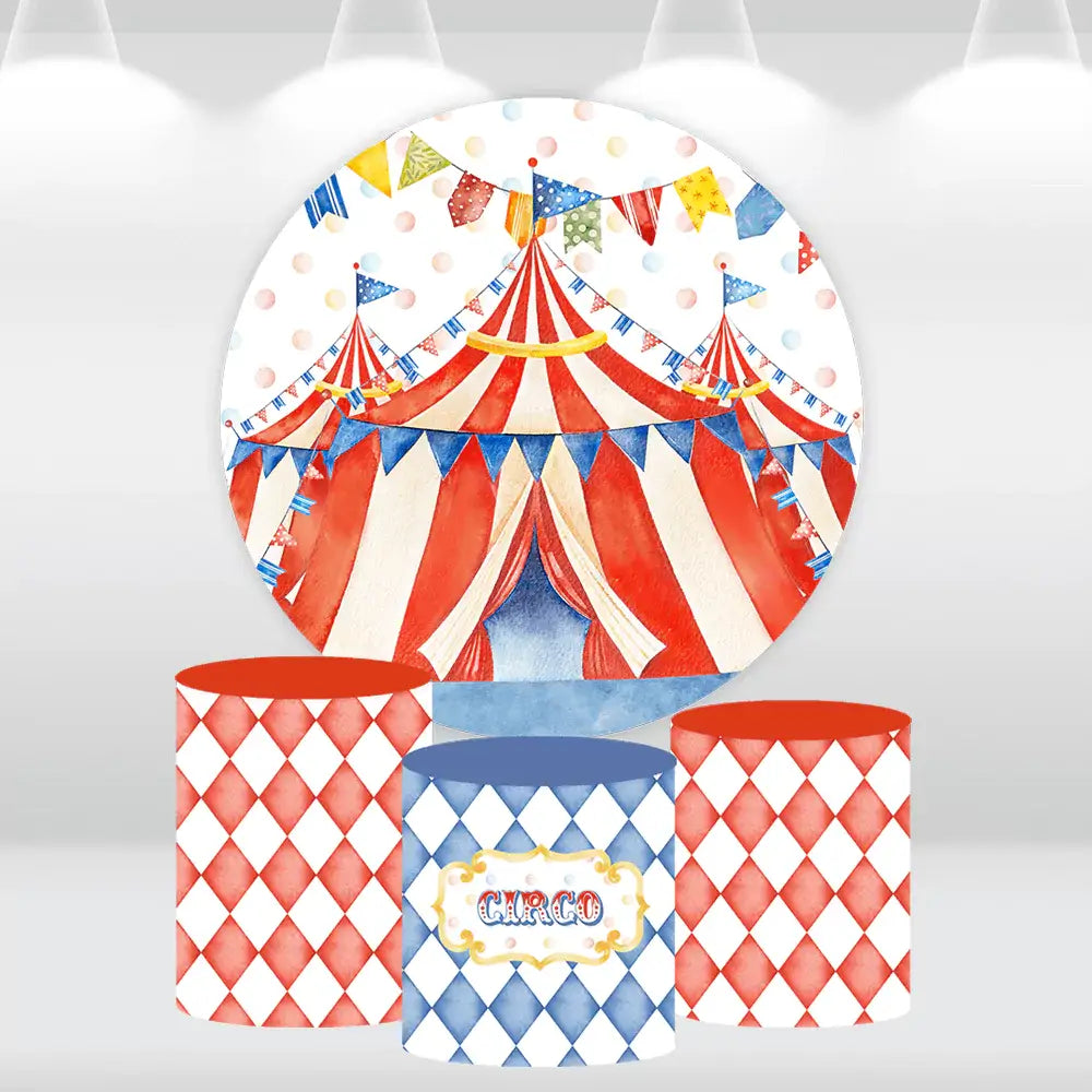 Red Carnival Circo Round Backdrop Cover for Kids 1st Birthday Decoration Party Banner Elephant Arch Cover Wall Circle Background