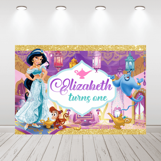 Girl Birthday Decoration Princess Jasmine Photography Background Customize Name Aladdin Baby Shower Backdrop for Photo Studio