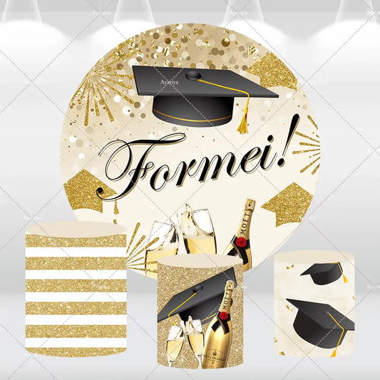 Graduation Decorations 2024 Round Backdrop Cover Glitter Congrats Grad Prom Party Graduate Circle Background Photo Studio Props