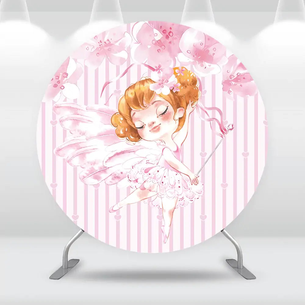 Ballet Dancer Princess Girls Birthday Circle Round Backdrop Cover Pink Cherry Flowers Ballerina Cake Table Cylinder Covers