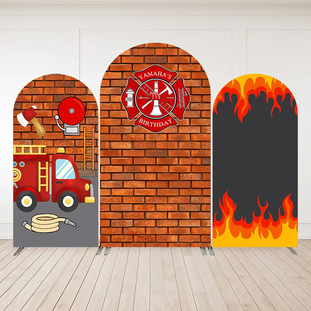 Firefighter Birthday Party Arch Backdrop Cover Fireman Fire Truck Photography Background Boy Birthday Party Decoration Banner