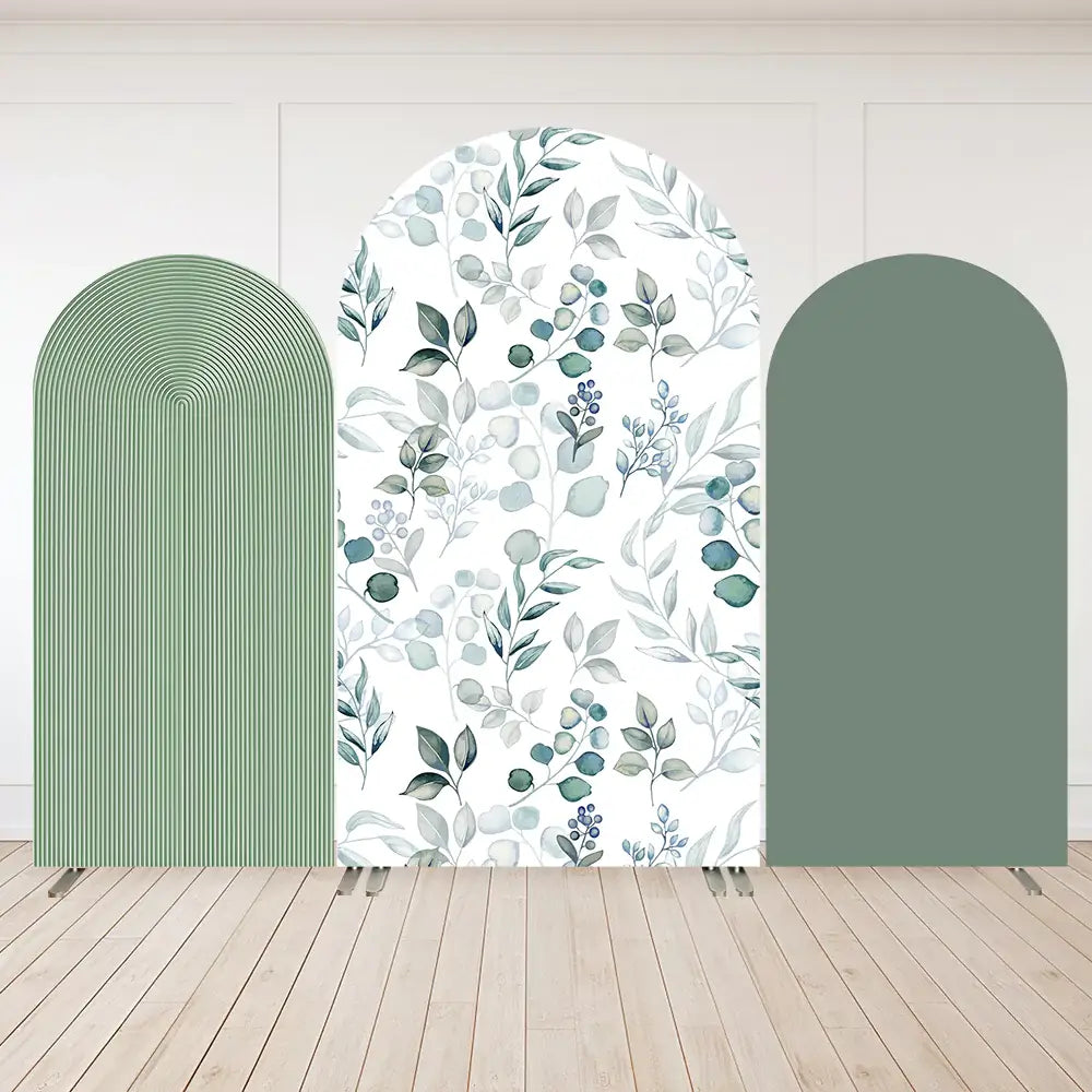 Green Leaves Ripple Stripes theme Baby Shower Arch Backdrop Cover Kids Birthday Photography Background Wall Party Banner