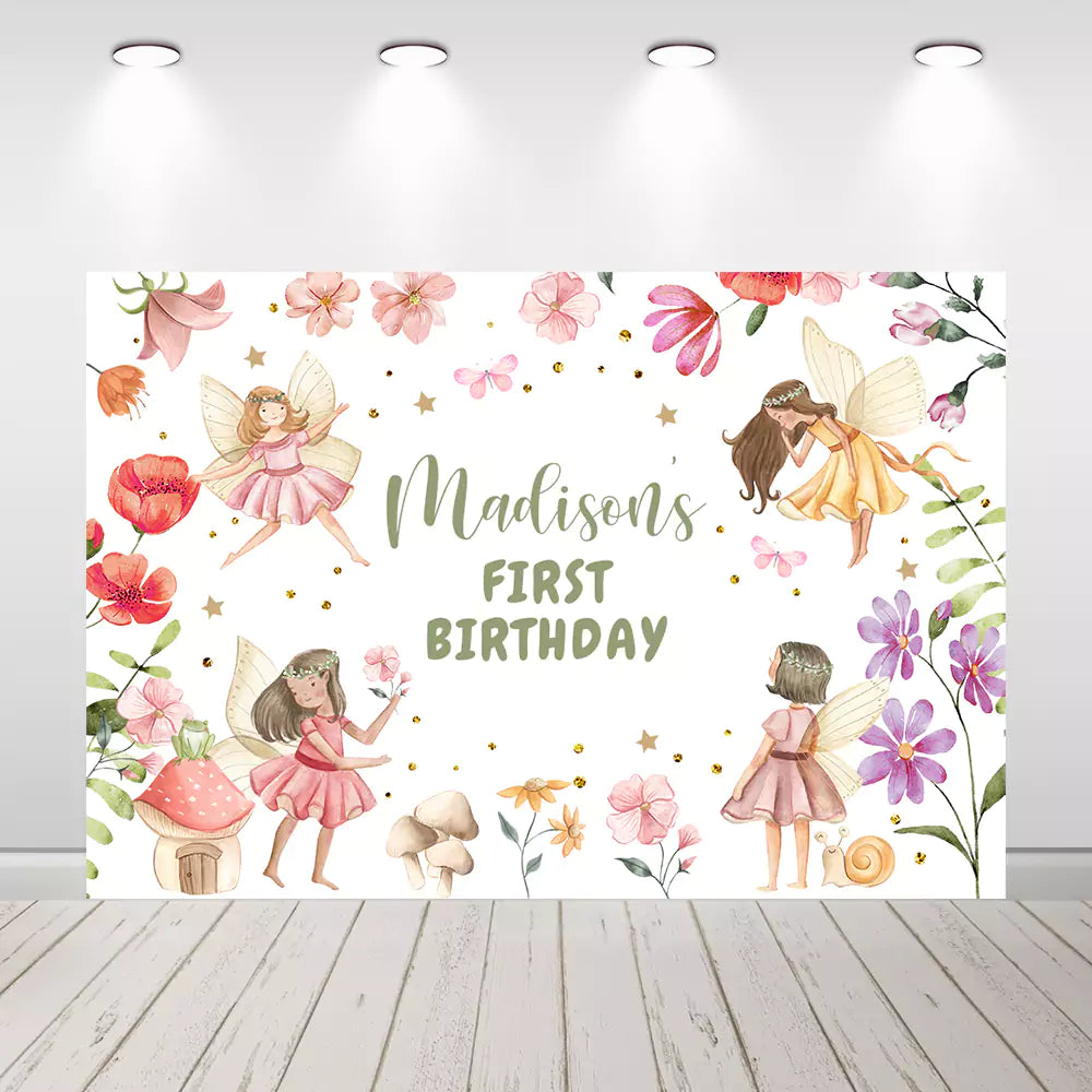 Fairy-First-Birthday-Background-Girl-1st-Birthday-Party-Decor-Mushroom-Color-Flowers-Photography-Backdrops-Banner