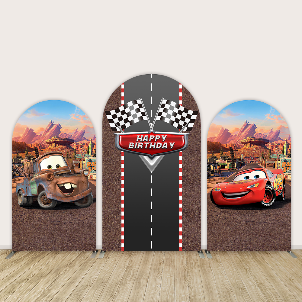 Disney-Cars-Double-Sided -Arch Background-Kids Birthday Background Lightning Mcqueen Polyester Photo Booth Props