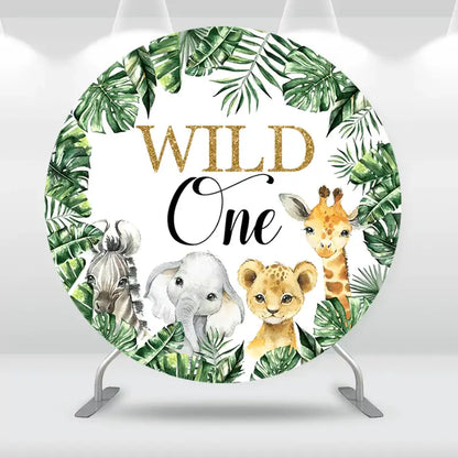 Safari Jungle First Birthday Party Decor - Wild One Backdrop with Animal Cylinder Covers