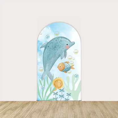 Center panel featuring a cheerful dolphin with other fish and underwater plants, making a fun focal point.