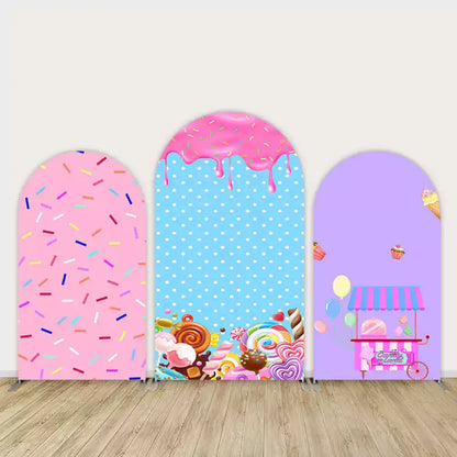 Pink Donuts Arch Backdrop Double-sided Cover for Girl Birthday Party Decoration Custom Lollipops Candy Photo Background Studio