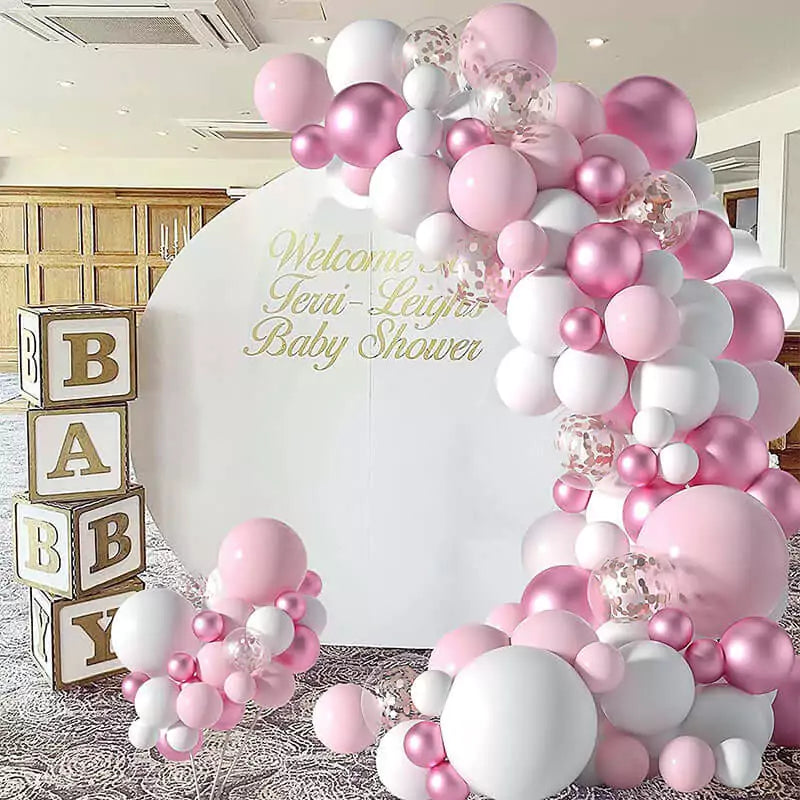 White Pink Balloons Garland Kit 5in 10in 12 In 18in Pink Gold Metallic Balloons White Latex Balloons Arch Kit for Baby Shower Decorations Girl Birthday Party Wedding