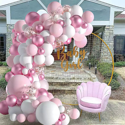 White Pink Balloons Garland Kit 5in 10in 12 In 18in Pink Gold Metallic Balloons White Latex Balloons Arch Kit for Baby Shower Decorations Girl Birthday Party Wedding