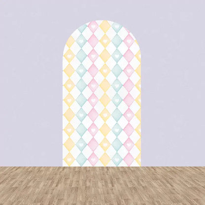 Right panel with soft pastel diamond pattern in pink, blue, and yellow—complements circus party themes or whimsical décor.