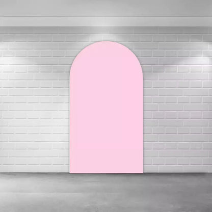 Simple solid pink arched backdrop, adding a soft and versatile background for various party themes.