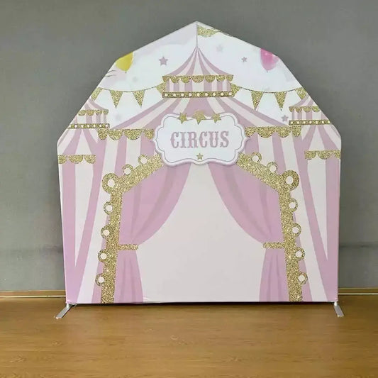 Pink Circus Prints Cover for 7ft Barn Arch Frame Stand Birthday Backdrop Balloon Garland Wedding Arbour Chiara Arched Backdrops