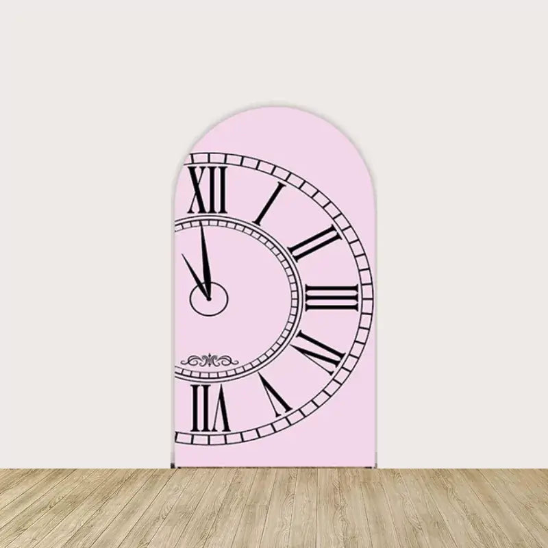 Right panel with large pink and black vintage clock face—an iconic Wonderland detail perfect for themed parties or tea time decor.