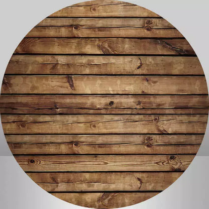 Neutral wooden round backdrop with vintage plank texture – versatile design for western themes, DIY backdrops, or custom signage base