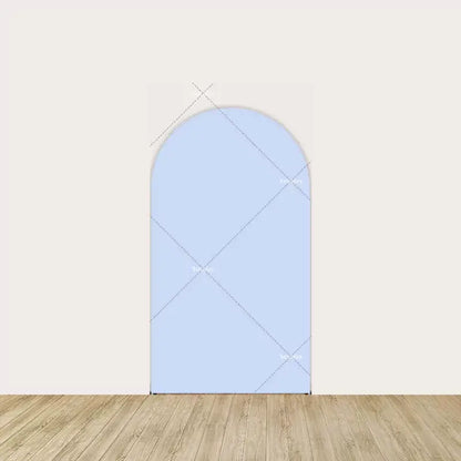 Solid pastel blue center arch backdrop panel—minimalist and perfect for highlighting a cake table or party display.