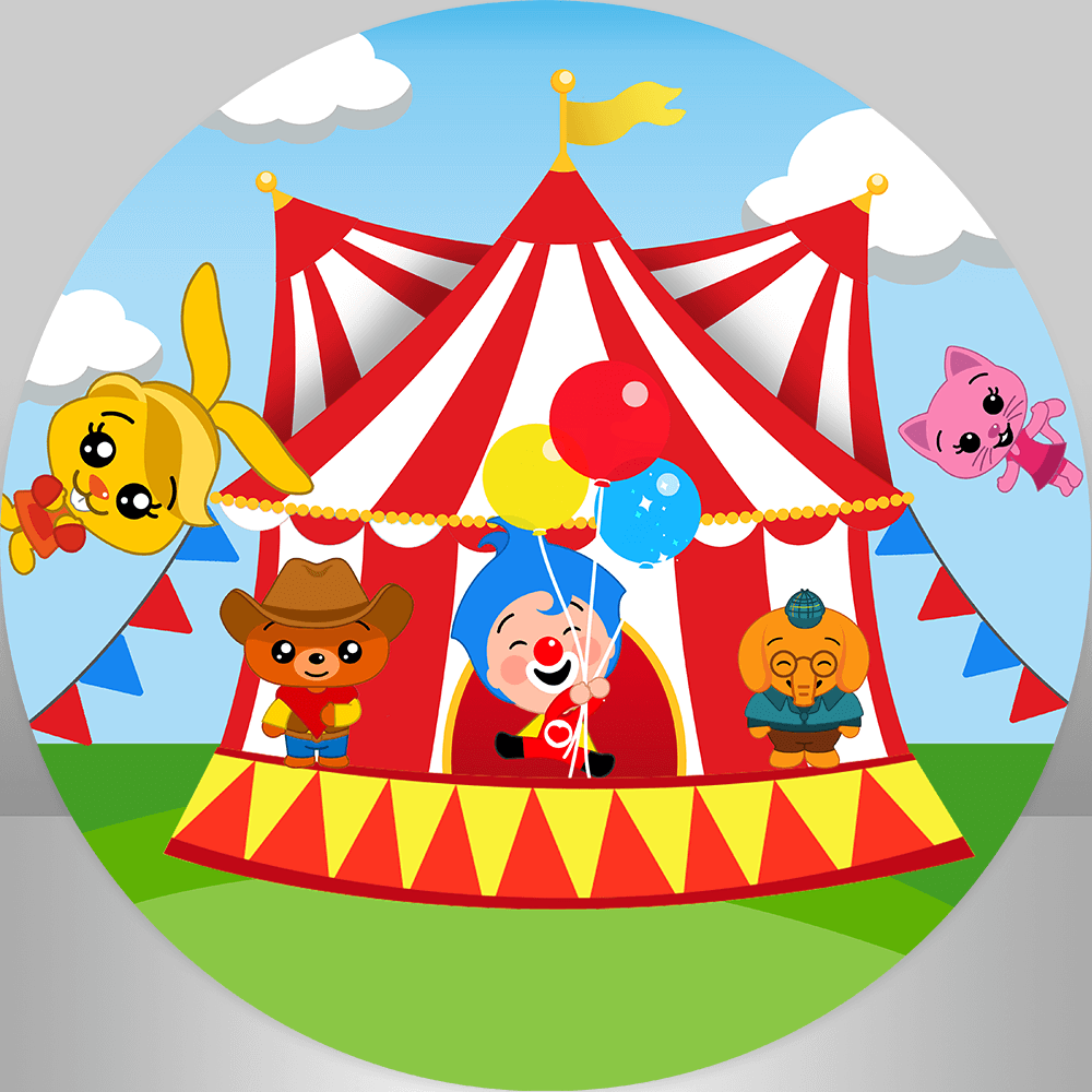 Plim Plim Circus Theme Happy Birthday Fondo redondo para niños – webackdrops