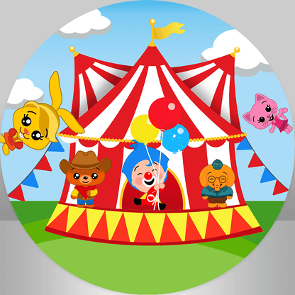 Plim Plim Round Backdrop Red Circus Tent Kid's 1st Birthday Baby Shower Newborn Photography Props Round Circle Cake Table Cover