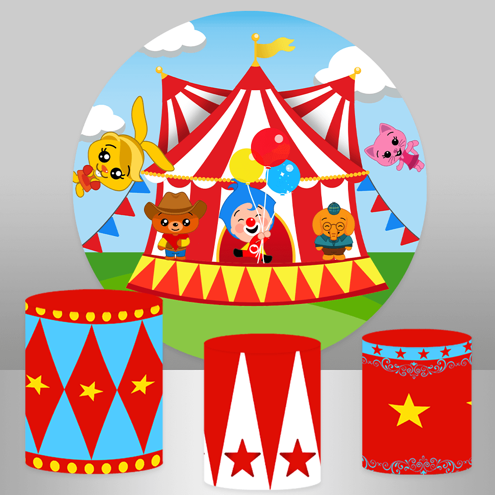 Plim Plim Round Backdrop Red Circus Tent Kid's 1st Birthday Baby Shower Newborn Photography Props Round Circle Cake Table Cover