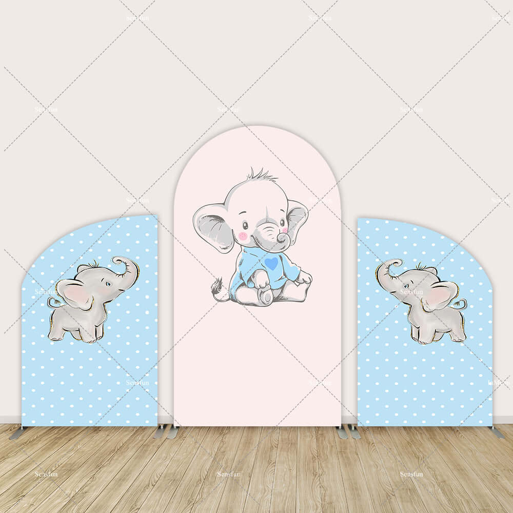 Elephant Baby Shower Arch Stand Cover Backdrop Party Decoration Blue Boy 1st Birthday Chiara Arched Wall Background
