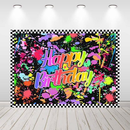 Neno Glow in The Dark Birthday Party Photography Backdrops Colorful Graffiti Splash Paint Background Slime Happy Birthday Black Light Sleppover Party Banner Decor for Kids Birthday Supplies