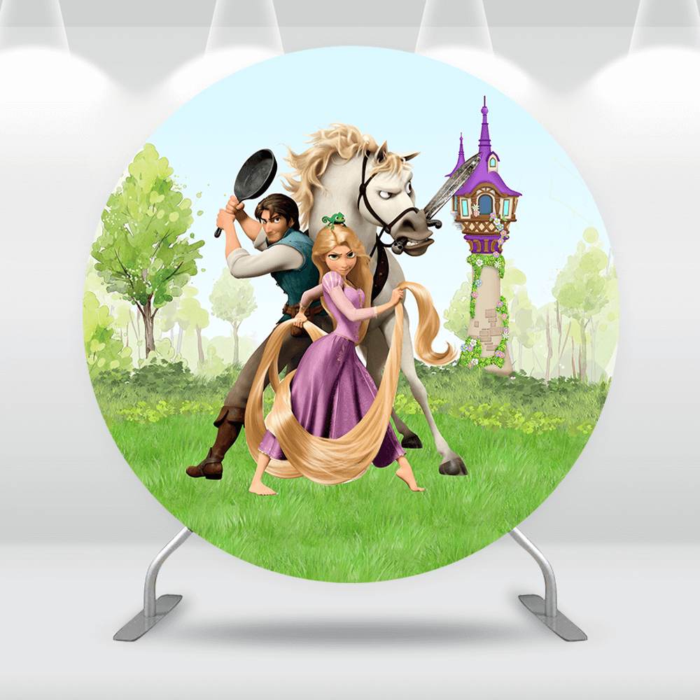 Rapunzel Tangled Princess Circle Round Photography Backdrops for Girl Birthday Decoration