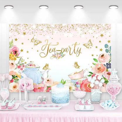 Floral Tea Party Birthday Banner - Pre-Strung Alice In Wonderland Decor With Garland