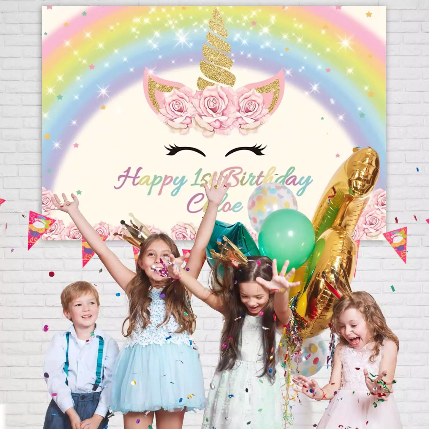 Unicorn Birthday Backdrop Girls Unicorn Gold Glitter Birthday Party Decoration Happy Birthday Photo Background