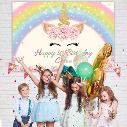 Unicorn Birthday Backdrop Girls Unicorn Gold Glitter Birthday Party Decoration Happy Birthday Photo Background