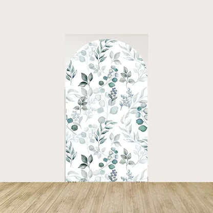Arch panel with watercolor leafy greenery and berry accents on a white background—perfect for bridal showers, baby showers, or garden parties.