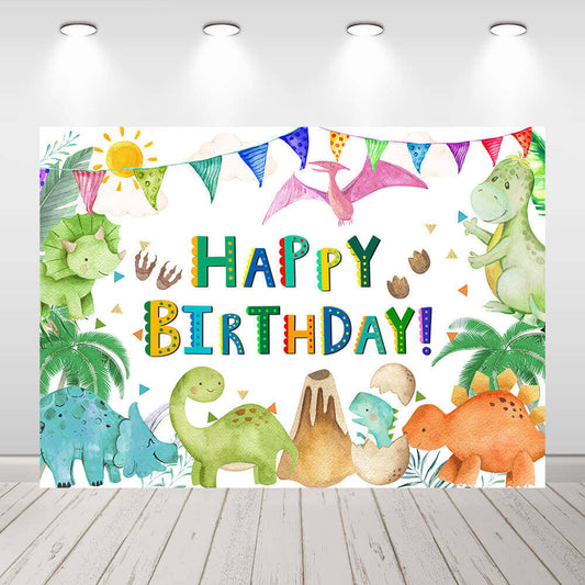 Sensfun Cartoon Baby Dinosaur Photography Background Boy Happy Birthday Backdrop for Photo Studio Kits