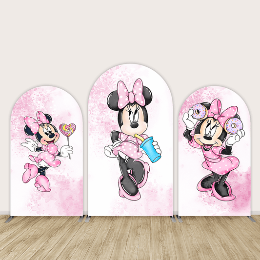 Sweet One Birthday Pink Minnie Mouse Party Arch Backdrops Cover Baby Shower Donuts Cake Background Wall Photography Photo Studio