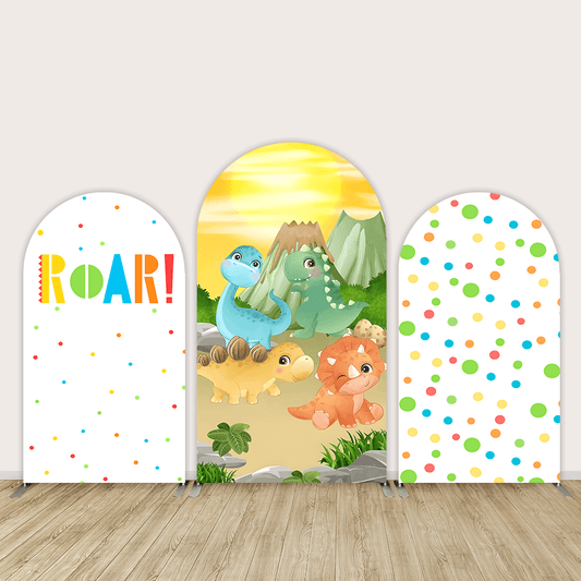 Cartoon Baby Dinosaur Backdrop for Boy Birthday Party Decoration Supplies Arched Covers Safari Party Baby Shower Background Cake Table Banner