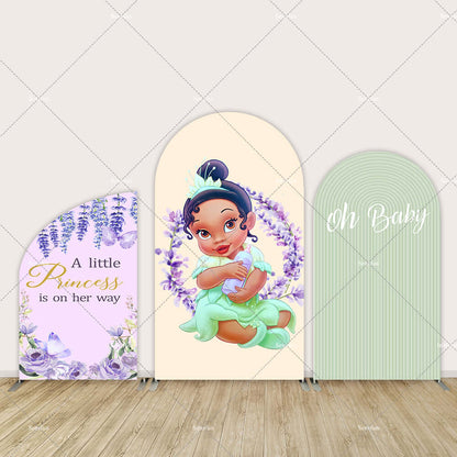 Oh Baby Tiana Arch Backdrop Cover for Girl Baby Shower Party Decor Supplies A Little Princess is on the Way Green Background