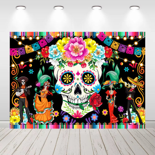 Day of The Dead Backdrop Mexican Dia DE Los Muertos Background Fiesta Sugar Skull Photography Props Banner