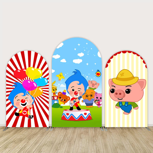 Custom-Elastic-Doubleside-Arch-Cover-Animals-Plim-Plim-theme-Girl-Birthday-Party-Backdrop-Decor