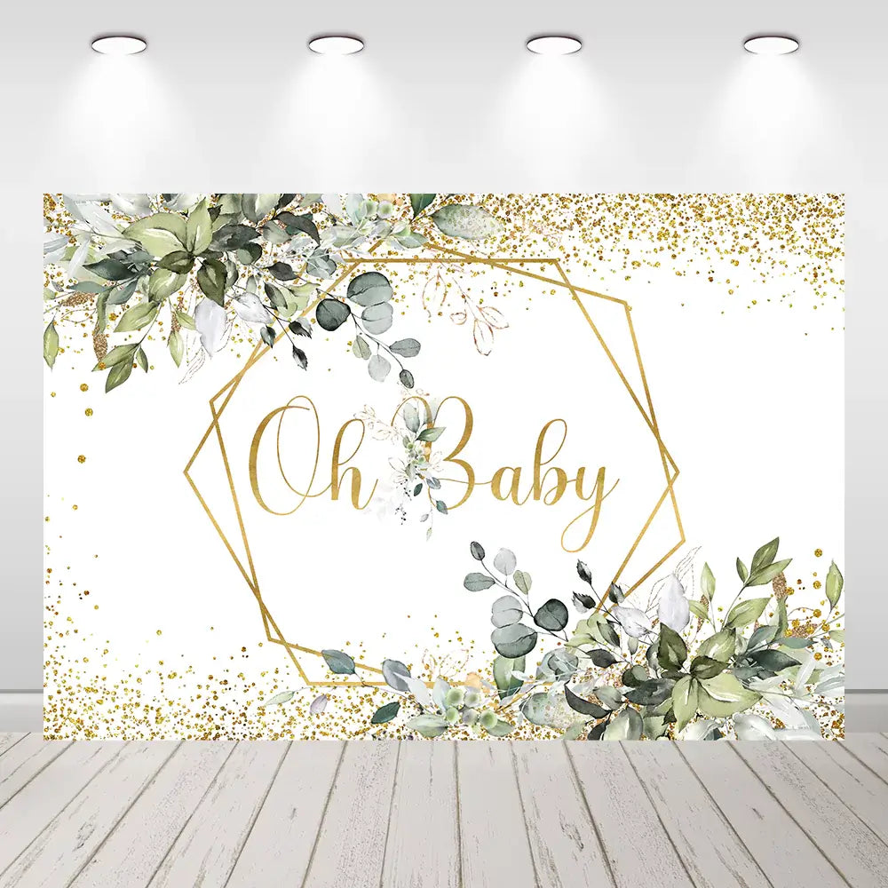 Oh-Baby-Photography-Background-Newborn-Birthday-Glitter-Gold-Green-Leaves-Backdrop-for-Photo-Studio