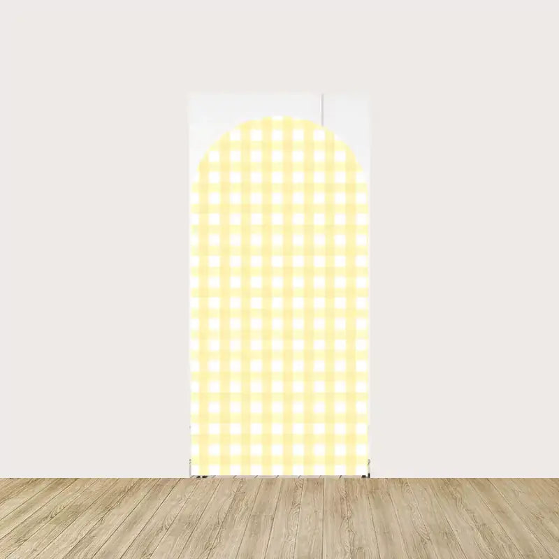 A bright yellow gingham pattern, adding a classic touch to the bee-themed decor.