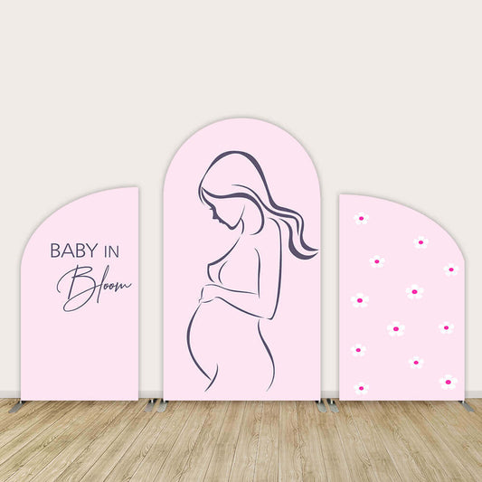 Sensfun Baby in Bloom Baby Shower Arch Chiara Backdrop Cover Wall Pink Daisy Flower Pregnant Newborn Photo Background Banner Elastic