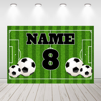 Football Backdrop Customize Name Golden Trophy Photo Booth Background Boy Birthday Soccer Field Sports Poster Baby Shower Banner
