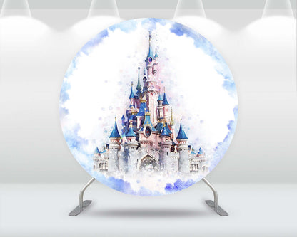 Princess Castle Round Backdrop Cover White Blue Kids Baby Shower Birthday Party Decoration Cake Table Banner Booth