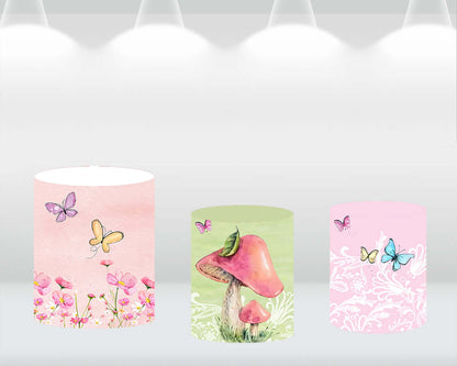 Girl Birthday Photography Round Backdrops Banners Watercolor Colorful Butterfly Fairy Circle Backgrounds Table Plinth Covers