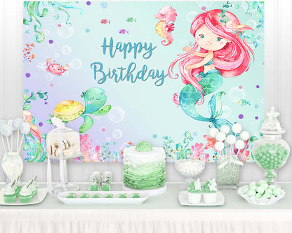 Mermaid Princess Backdrops Photography Baby Girl Birthday Glitters Mermaid Tail Photocall Seabed Shell Backgrounds