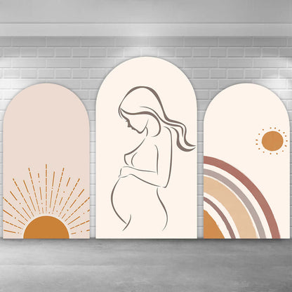 Sensfun Boho Rainbow Baby Shower Arch Cover Chiara Backdrops Pregnant Woman Sunset Background Photography Props Photo Studio Arched Wall