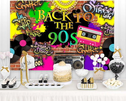 Back To 80's ’ 90's Theme Party Music Disco Backdrops Graffiti Neon Glow Photography Backgrounds Banner Decor